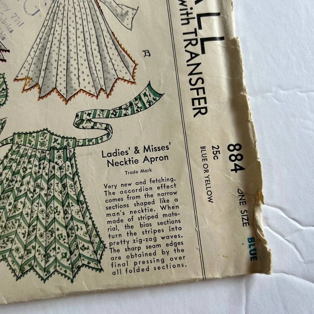 McCalls Vintage‎ 1940's Pattern #884 Necktie Apron One Size
